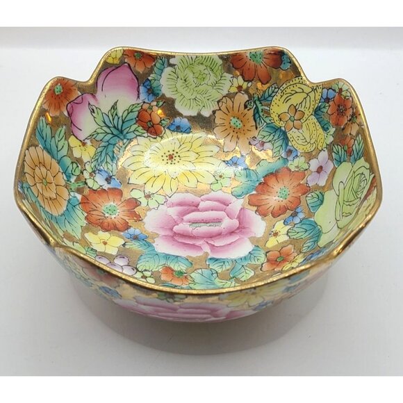 Chinese Famille Rose Porcelain Millefleur1000 Flower Gilt Lotus Display Bowl - Picture 2 of 13